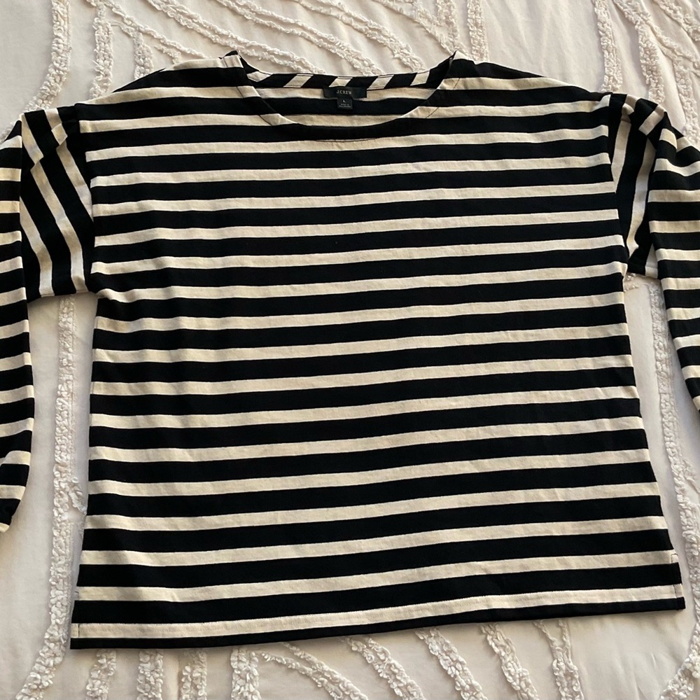 J. Crew Black and White Striped Boatneck Top